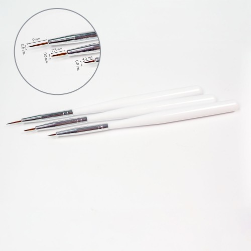 Set di pennelli per nail art a 3 pezzi con punta (sintetico)
